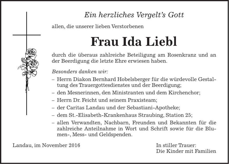 Traueranzeige Ida Liebl
