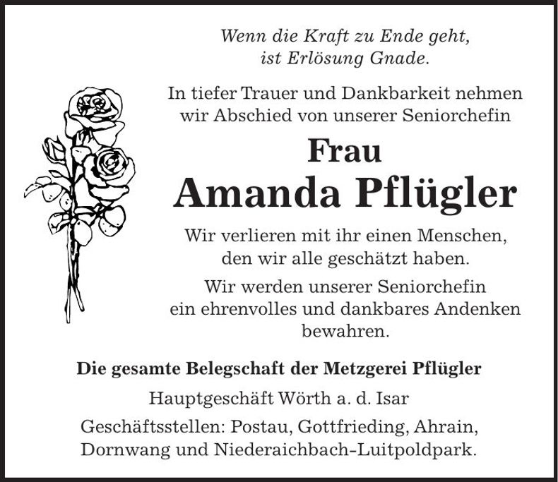 Traueranzeige Amanda Pflügler