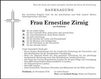 Traueranzeige Ernestine Zirnig