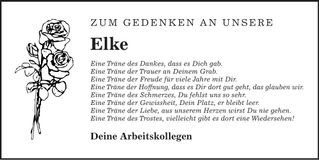 Traueranzeige Elke Lenk