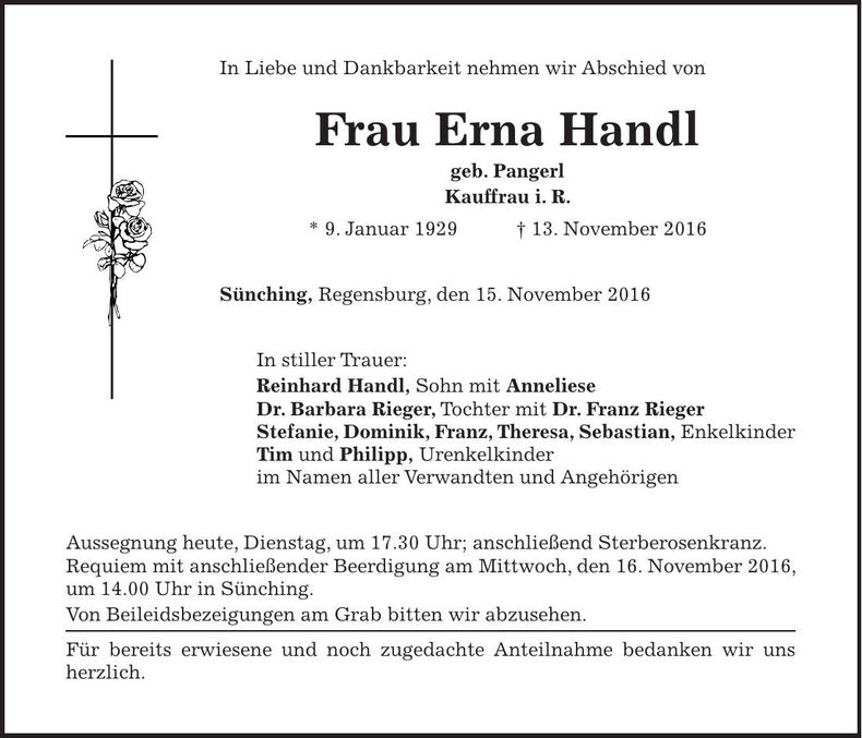 Traueranzeige Erna Handl