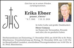 Traueranzeige Erika Ebner