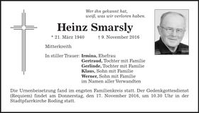 Traueranzeige Heinz Smarsly