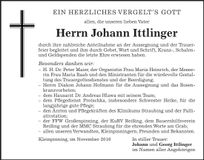 Traueranzeige Johann Ittlinger
