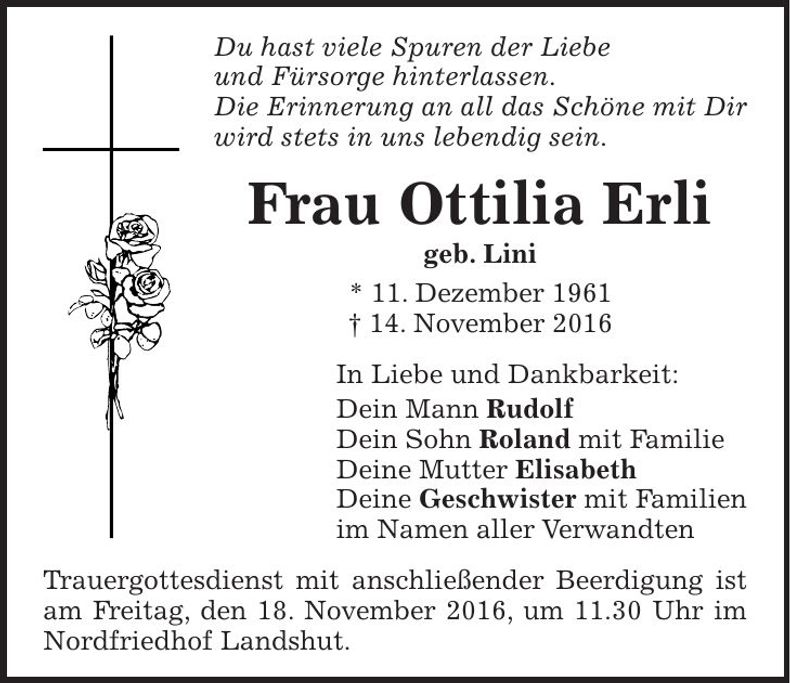 Traueranzeige Ottilia Erli