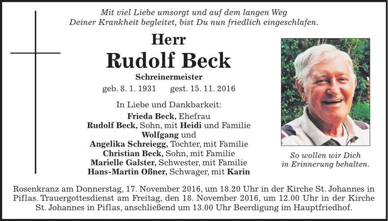 Traueranzeige Rudolf Beck
