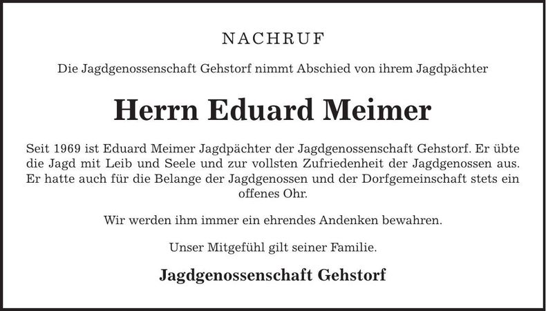 Traueranzeige Eduard Meimer