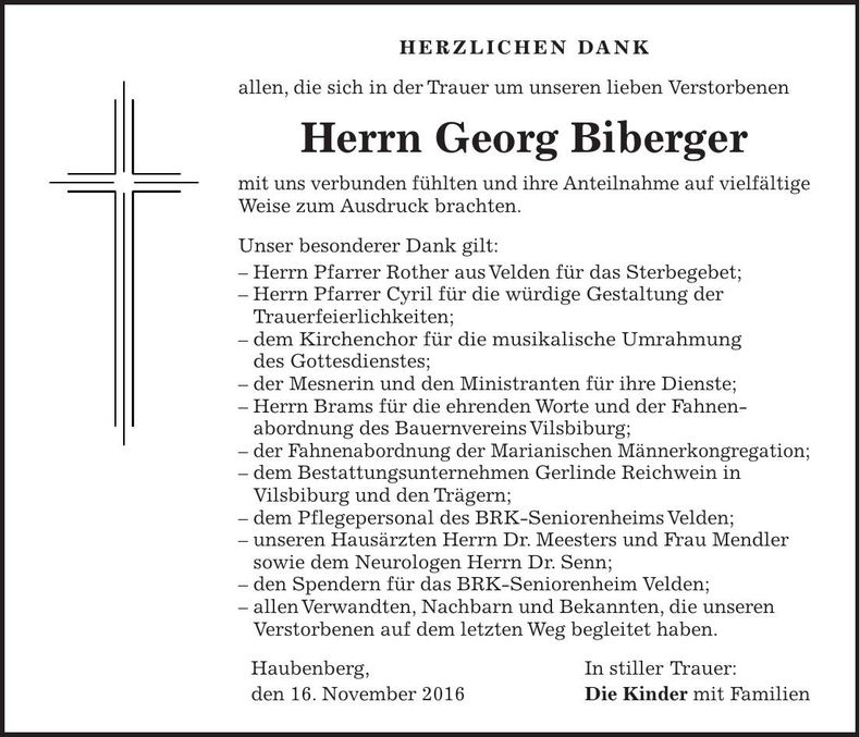 Traueranzeige Georg Biberger