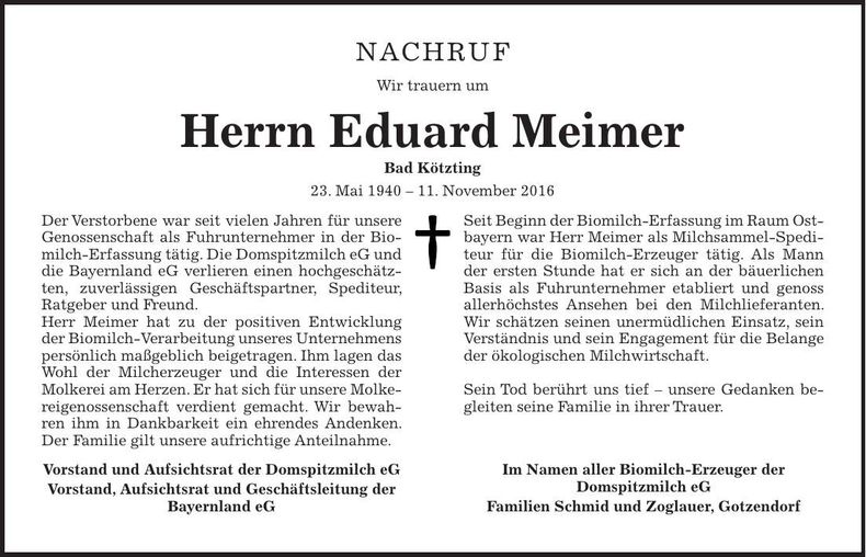 Traueranzeige Eduard Meimer