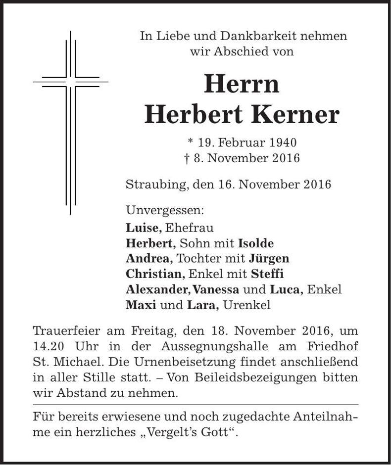 Traueranzeige Herbert Kerner