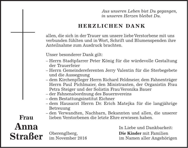 Traueranzeige Anna Straßer