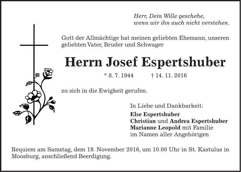 Traueranzeige Josef Espertshuber
