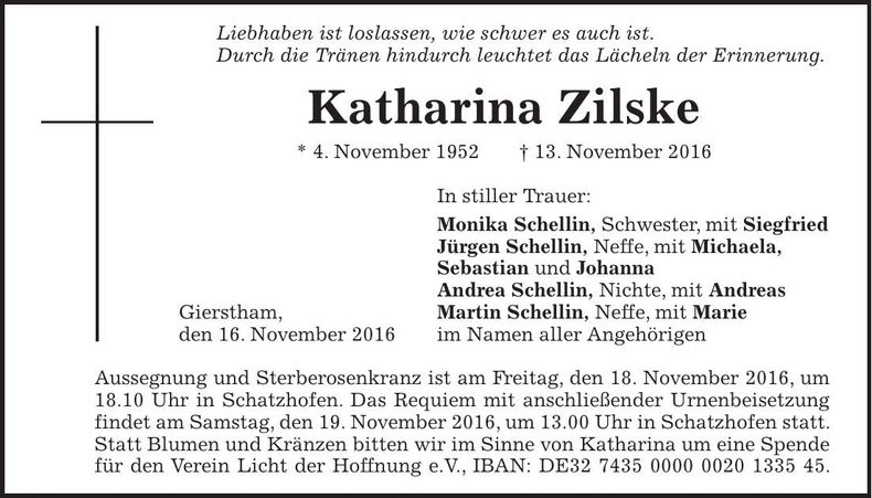 Traueranzeige Katharina Zilske