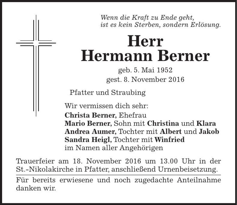 Traueranzeige Hermann Berner