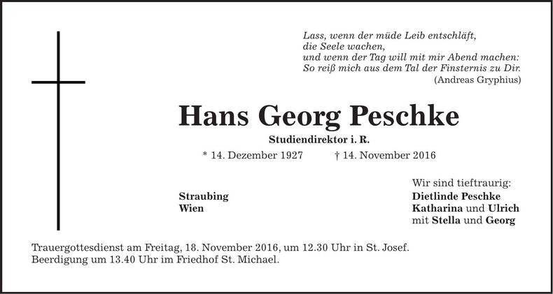 Traueranzeige Georg Peschke