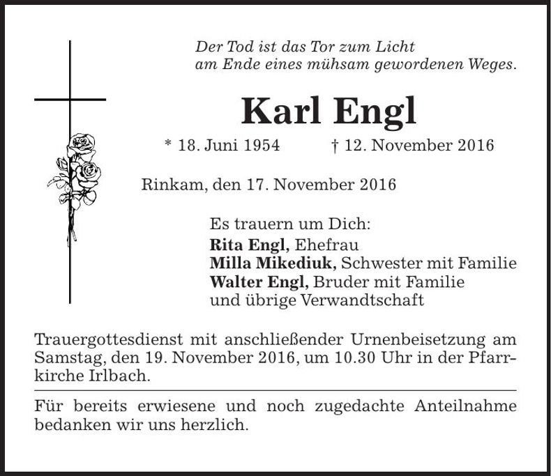 Traueranzeige Karl Engl