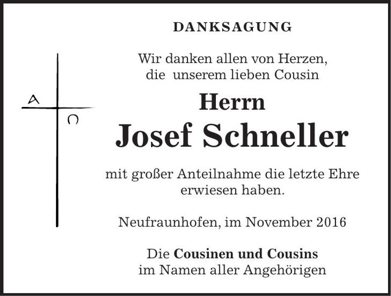 Traueranzeige Josef Schneller
