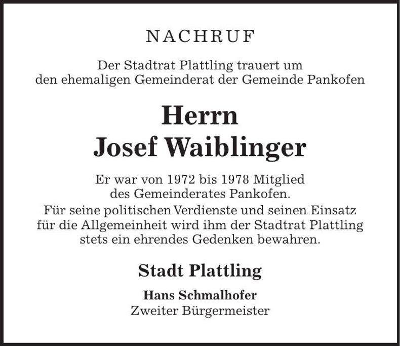 Traueranzeige Josef Waiblinger