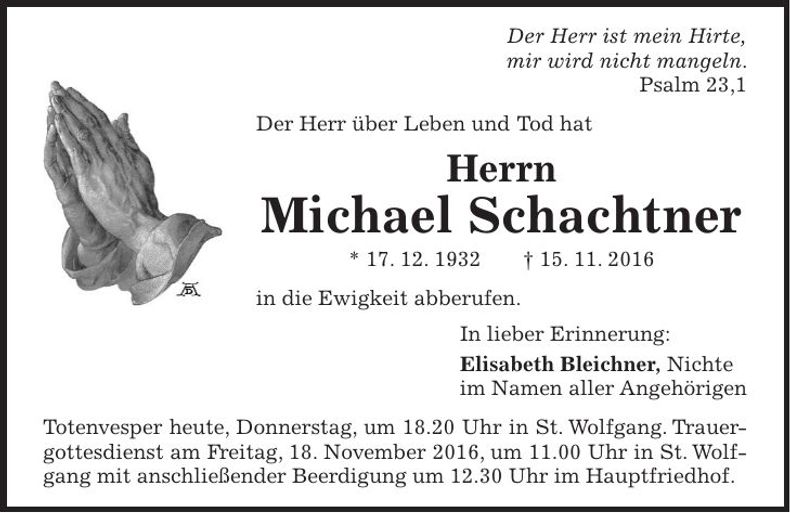 Traueranzeige Michael Schachtner