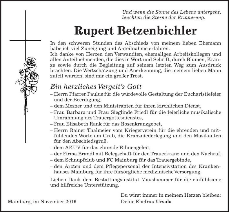 Traueranzeige Rupert Betzenbichler