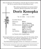 Traueranzeige Doris Konopka