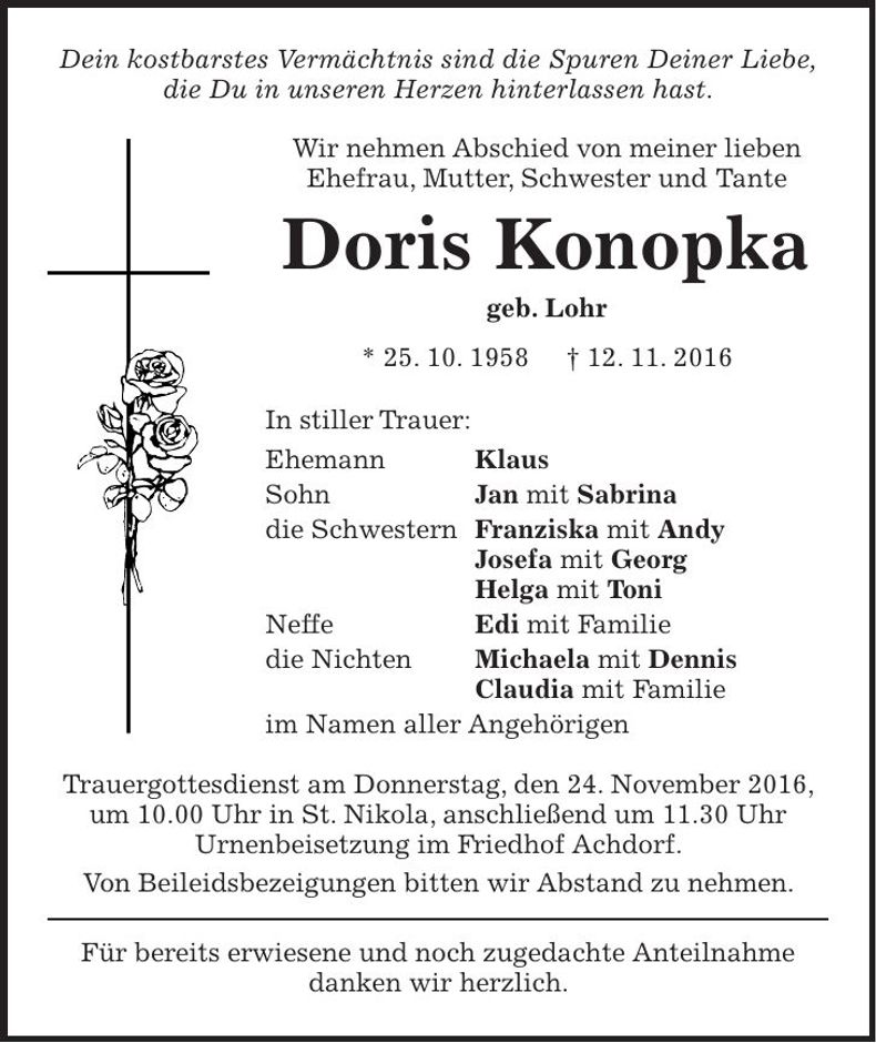 Traueranzeige Doris Konopka