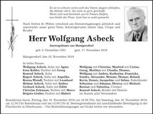 Traueranzeige Wolfgang Asbeck