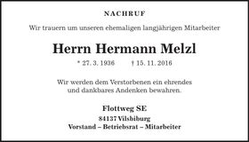 Traueranzeige Hermann Melzl