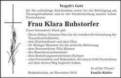 Traueranzeige Klara Ruhstorfer