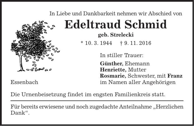 Traueranzeige Edeltraud Schmid