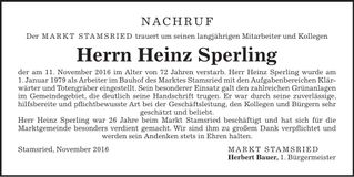 Traueranzeige Heinz Sperling