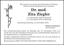 Traueranzeige Zita Dr. med. Ziegler