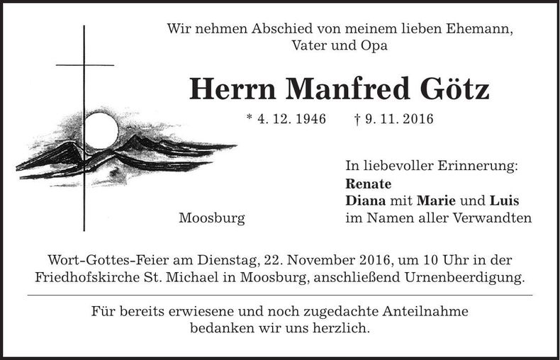 Traueranzeige Manfred Götz