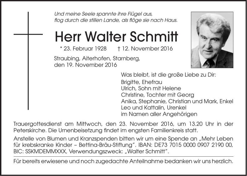 Traueranzeige Walter Schmitt