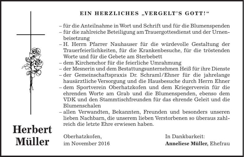 Traueranzeige Herbert Müller