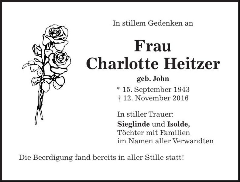 Traueranzeige Charlotte Heitzer