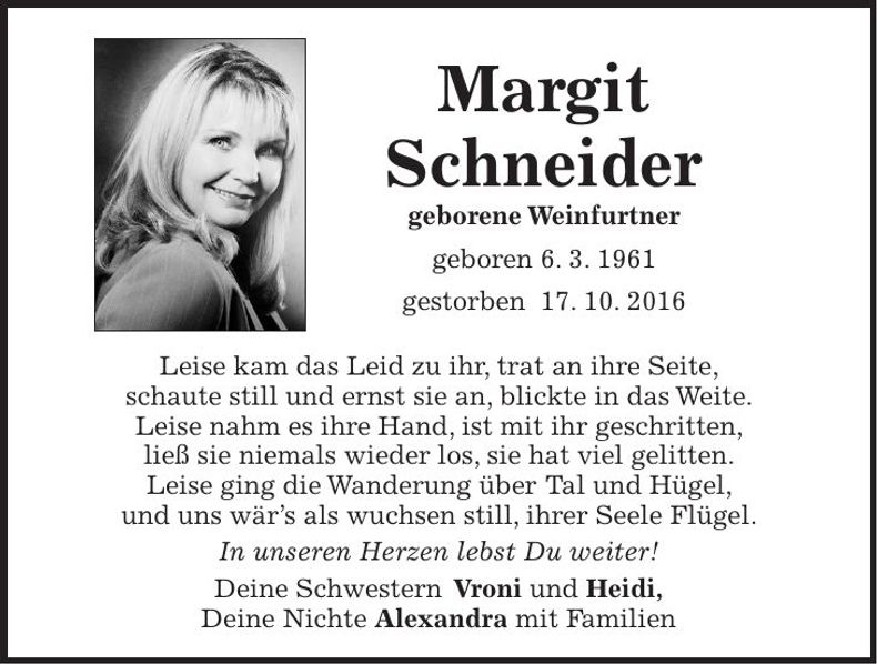 Traueranzeige Margit Schneider