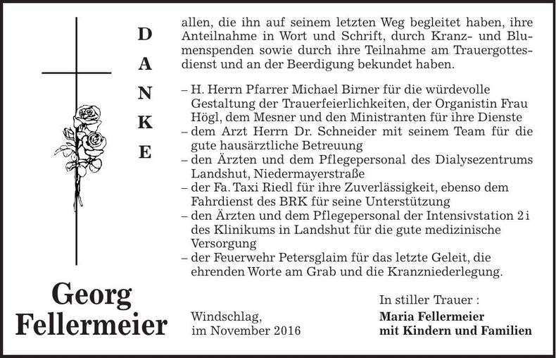 Traueranzeige Georg Fellermeier