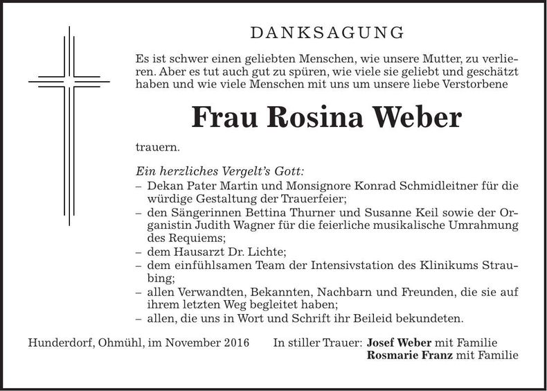 Traueranzeige Rosina Weber