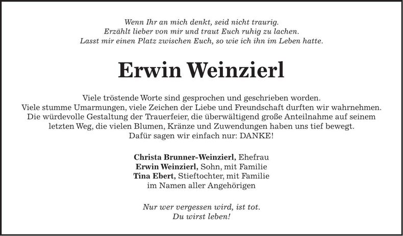 Traueranzeige Erwin Weinzierl