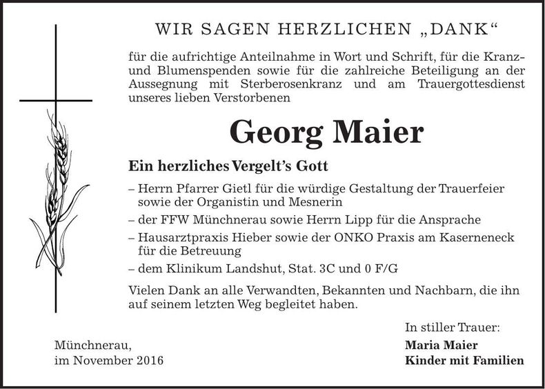 Traueranzeige Georg Maier