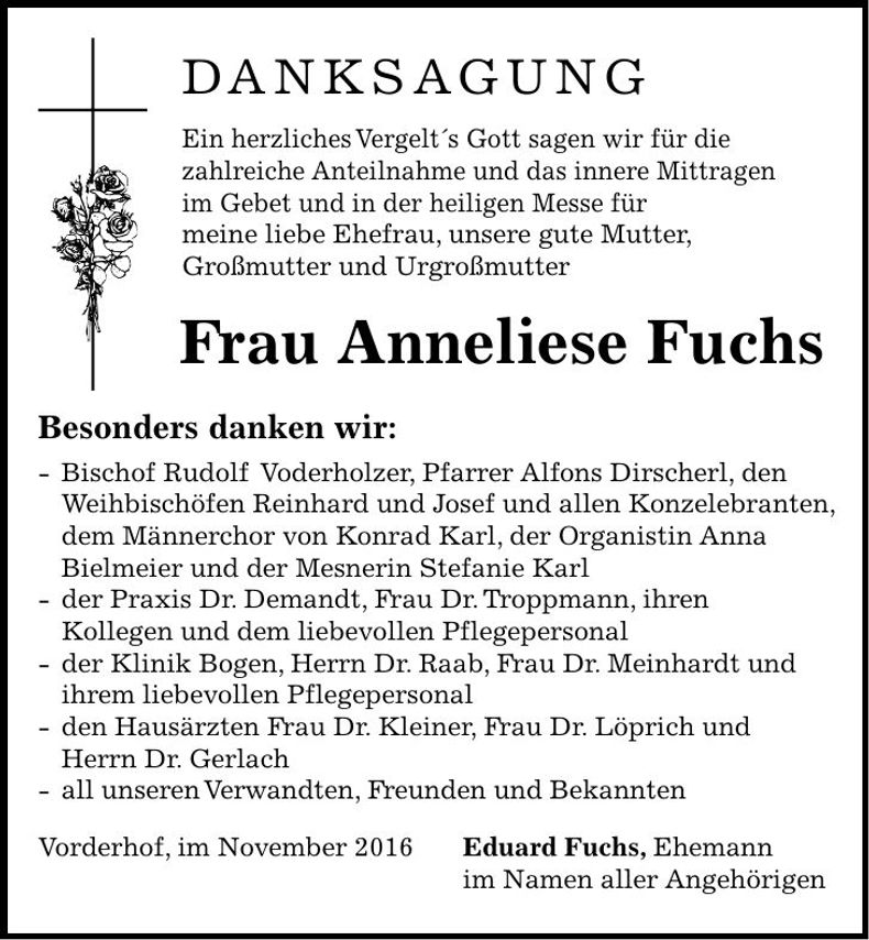 Traueranzeige Anneliese Fuchs