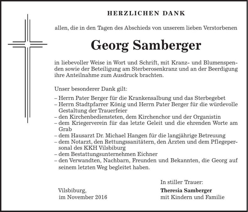 Traueranzeige Georg Samberger