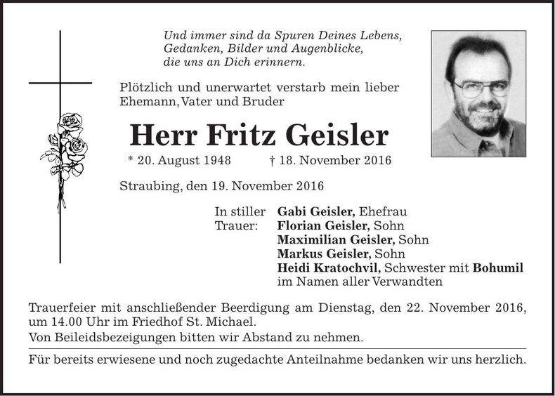 Traueranzeige Fritz Geisler