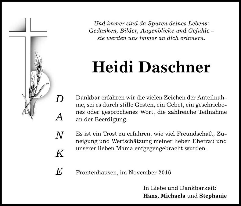 Traueranzeige Hans Daschner