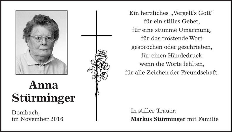 Traueranzeige Anna Stürminger