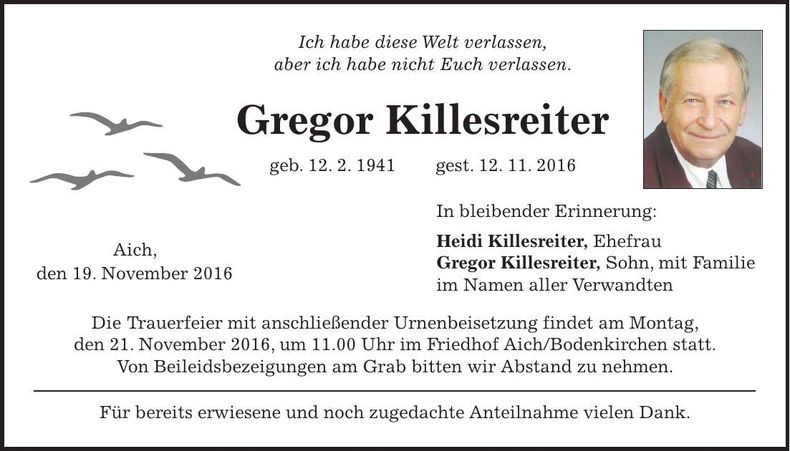 Traueranzeige Georg Killesreiter