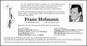 Traueranzeige Franz Hofmann