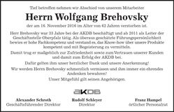 Traueranzeige Wolfgang Brehovsky