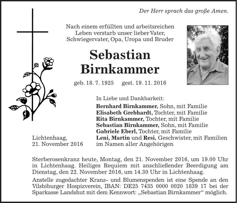 Traueranzeige Sebastian Birnkammer
